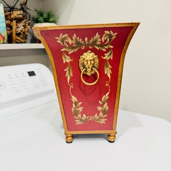 Vintage French Tole Flared Cachepot Planter with Lionheads - Picture 5 of 16